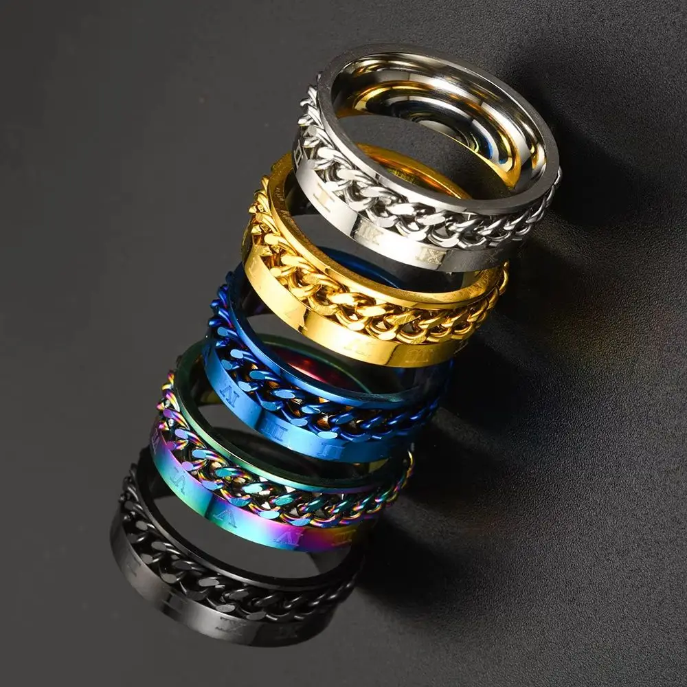 Autumn Rotating Stainless Steel Multifunctional Ring for Couple Punk Anti Anxiety Relaxing Rings Rotate Chain Finger Jewelry