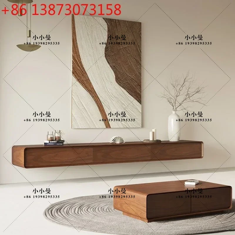 Suspended solid wood wall  small apartment narrow suspended wall  minimalist cabinet TV cabinet