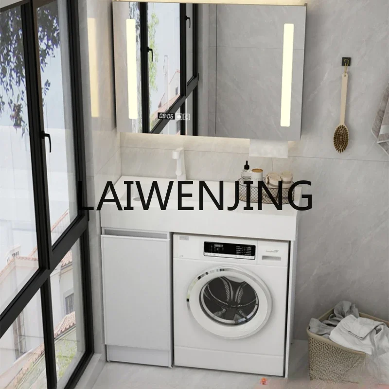 

Small apartment bathroom drum washing machine cabinet combination rock slab integrated washbasin washbasin washbasin floor