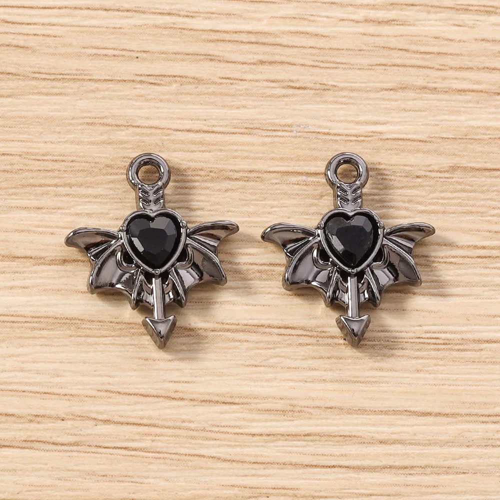 Tusember 5 Stück Gothic Kristall Metall Herz Flügel Charms Anhänger für Halsketten Ohrringe Armbänder DIY Schmuckherstellung Zubehör – Detail 14