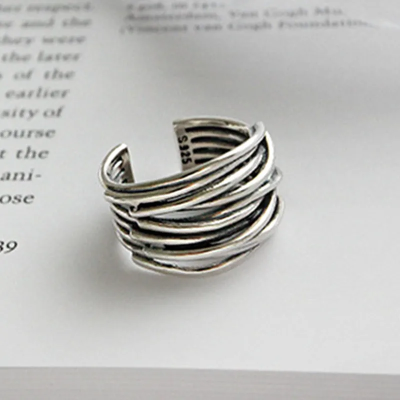 PANJBJ 925 Sterling Silber Multilayer Unregelmäßige Geometrische Ring für Frauen Einfache Charme Retro Schmuck Geschenk Dropshipping – Detail 31