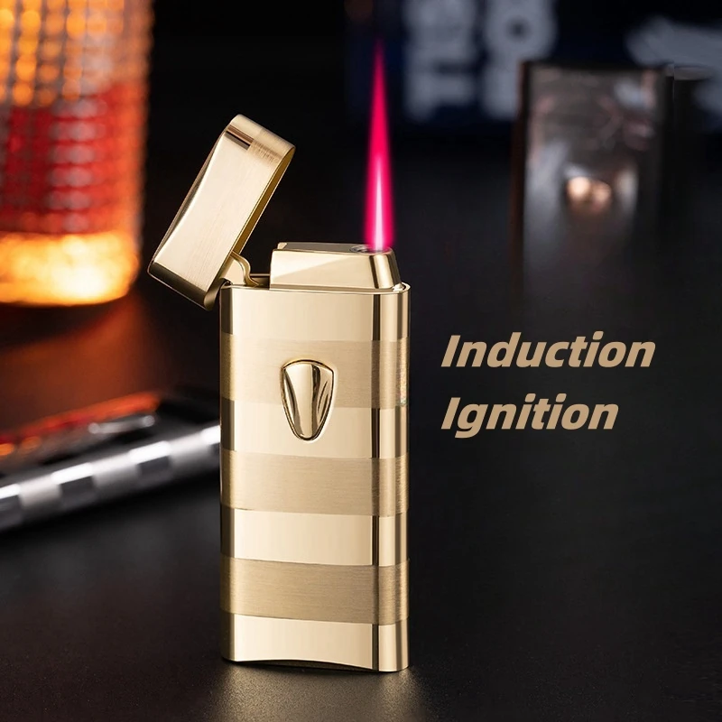 

Hot Selling Induction Ignition Metal Outdoor Windproof Jet Red Flame Turbo Torch Gas Battery Dual-use Lighter Gadgets Men‘s Gift