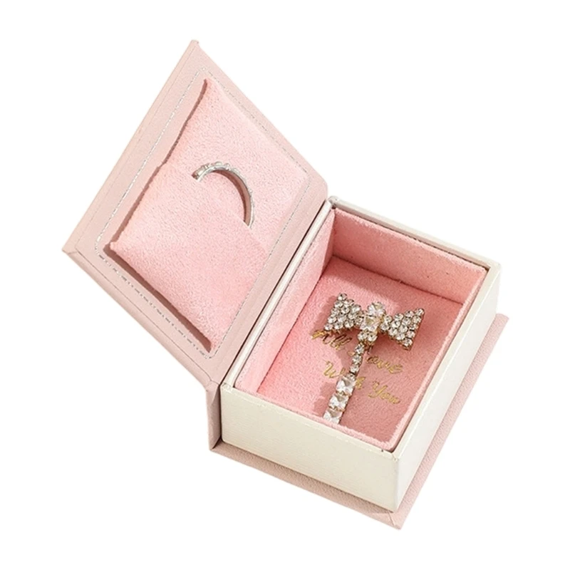 57QA Jewelry Presentation Box with Book Lid, Soft Lined Ring Holder Panel and Display Space for Gift Packaging