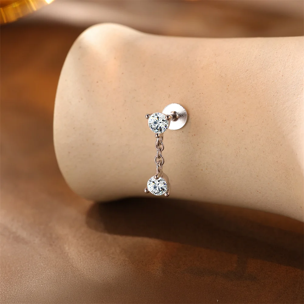 AIDE 925 Sterling Silber 1 STÜCK Mini Moissanit Vier-Klauen Schraube Ohrstecker Casual Design DIY INS Ohrstecker für Dame Schmuck – Detail 34