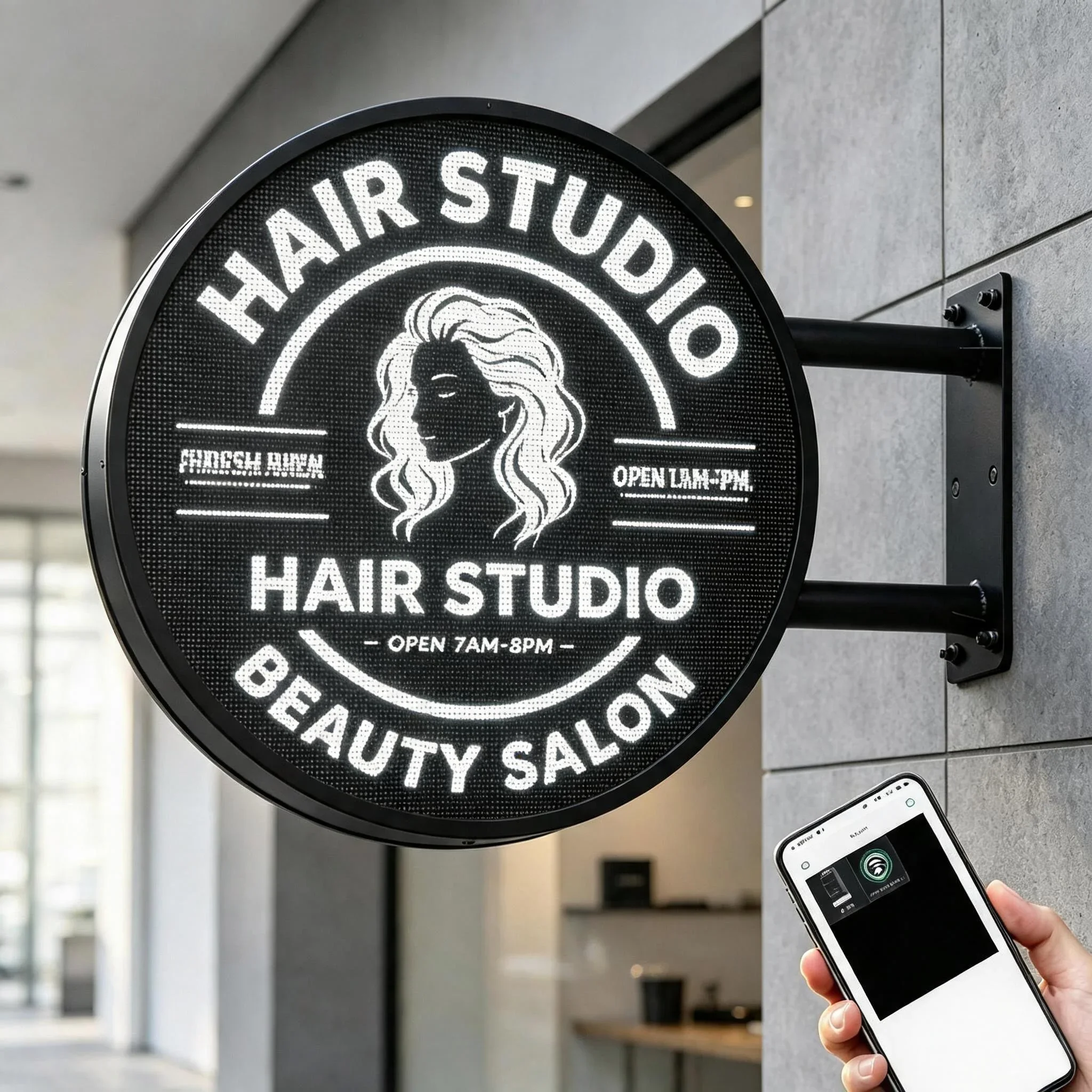 WiFi Control Round Double Sided LED Light Box Sign Custom Wall Mount Advertising Sign for Barbershop Store Coffee Shop
