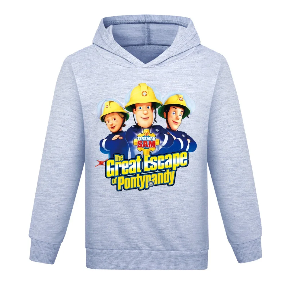 2-16Years Anime Fireman Sam Clothes Boy Hoodie Causal Hoodies Jumper Children Cartoon Firefighter Outwear Kids Long Sleeve Coats