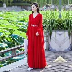 2026 Summer New Chinese Style Slim Fit And Temperament Long Dress Red Flowing Dress Heavy Industry Embroidery Chiffon Dress Lady