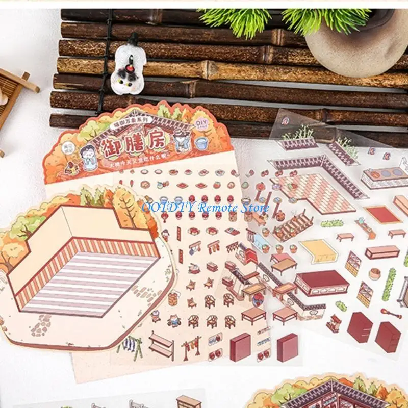 Aesthetic Sticker Cats Scene Sticker Chinese Landscape Sticker