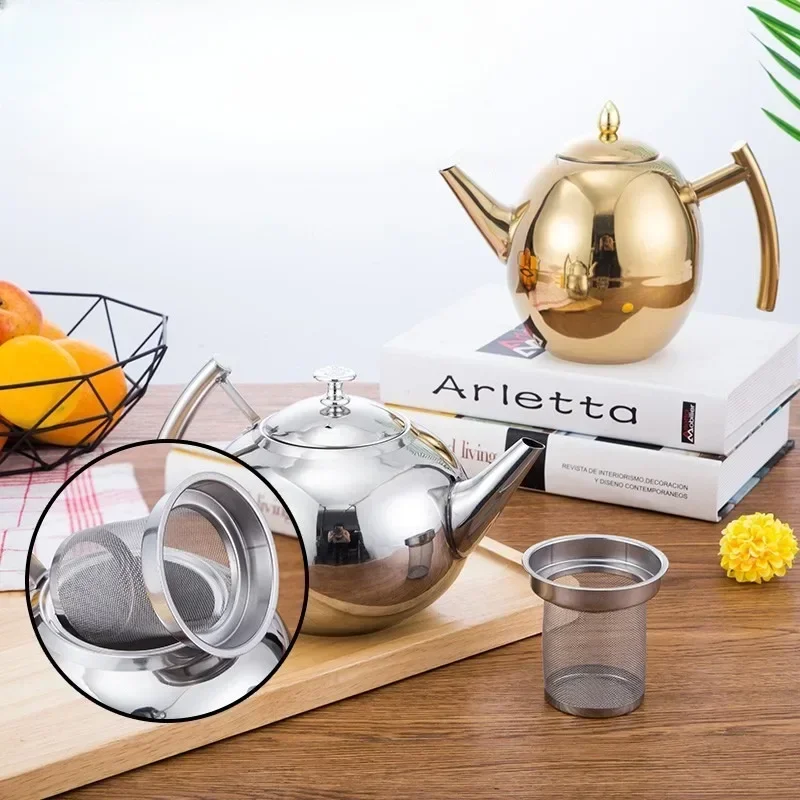 Thickened Stainless Steel 1-2L Teapot Flower Tea Kettle with Strainer Hotel Restaurant Restaurant Cook Teapot Induction Cooker