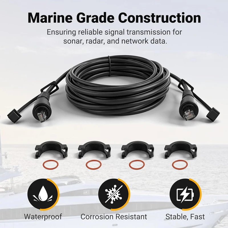 Marine Network Cable 010-10550-00 Fit for Garmin, RJ45 Male to Male Waterproof Network Cord For GPSMAP ECHOMAP UHD/Ultra Etc