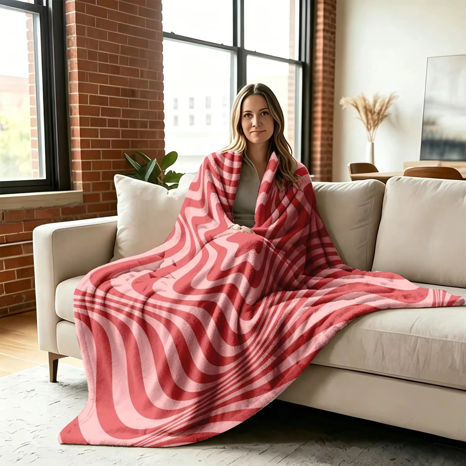 Psychedelic Blanket Soft Pink Red Swirl Wave Throw Blanket Sofa Couch Living Room Decor Cozied Up Fuzzy Bed Warm Fleece Blanket