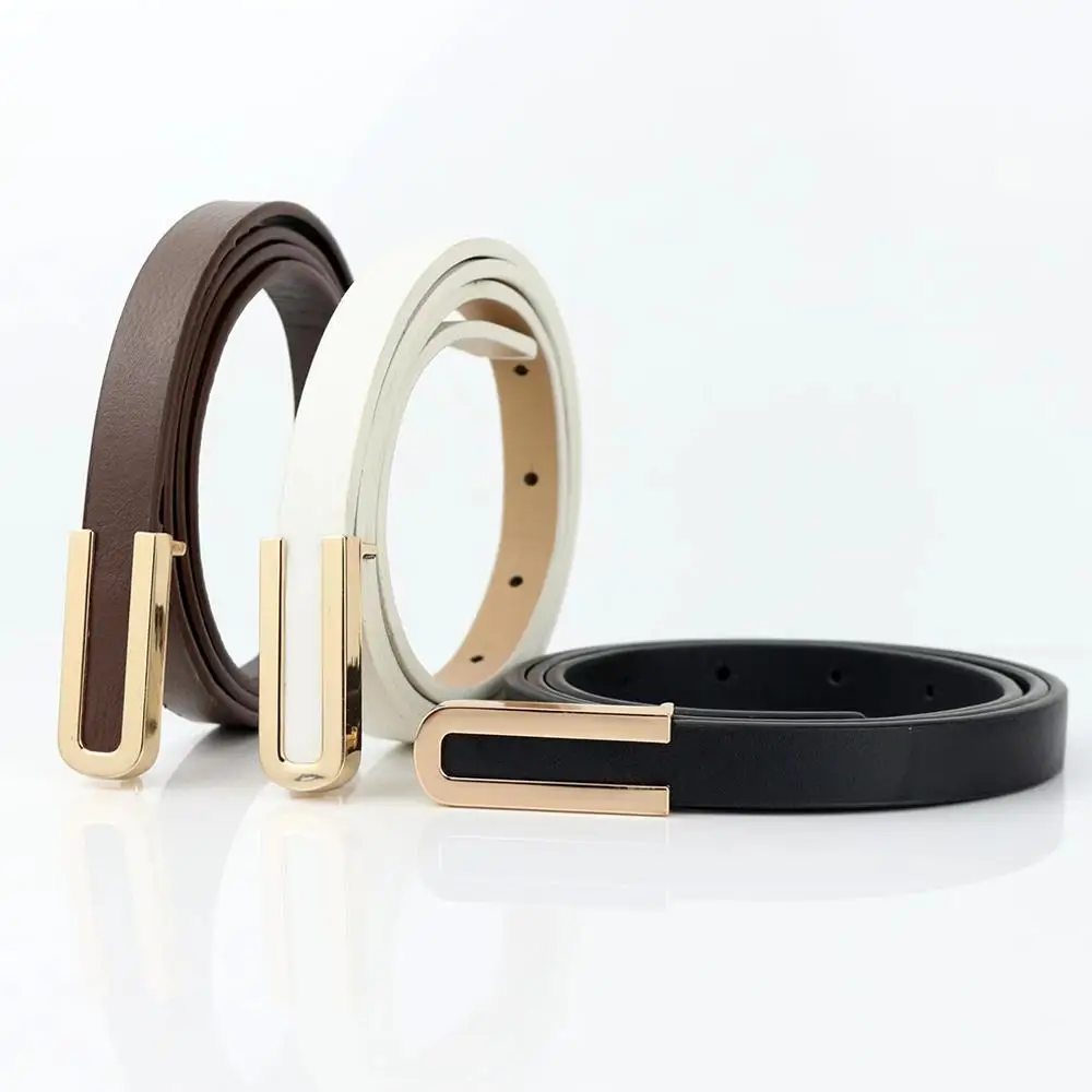 2025 Fashionable and Versatile Black Leather Thin Belt for Women, Decorative Dress Simple Korean Style Suit  White Small Belt
