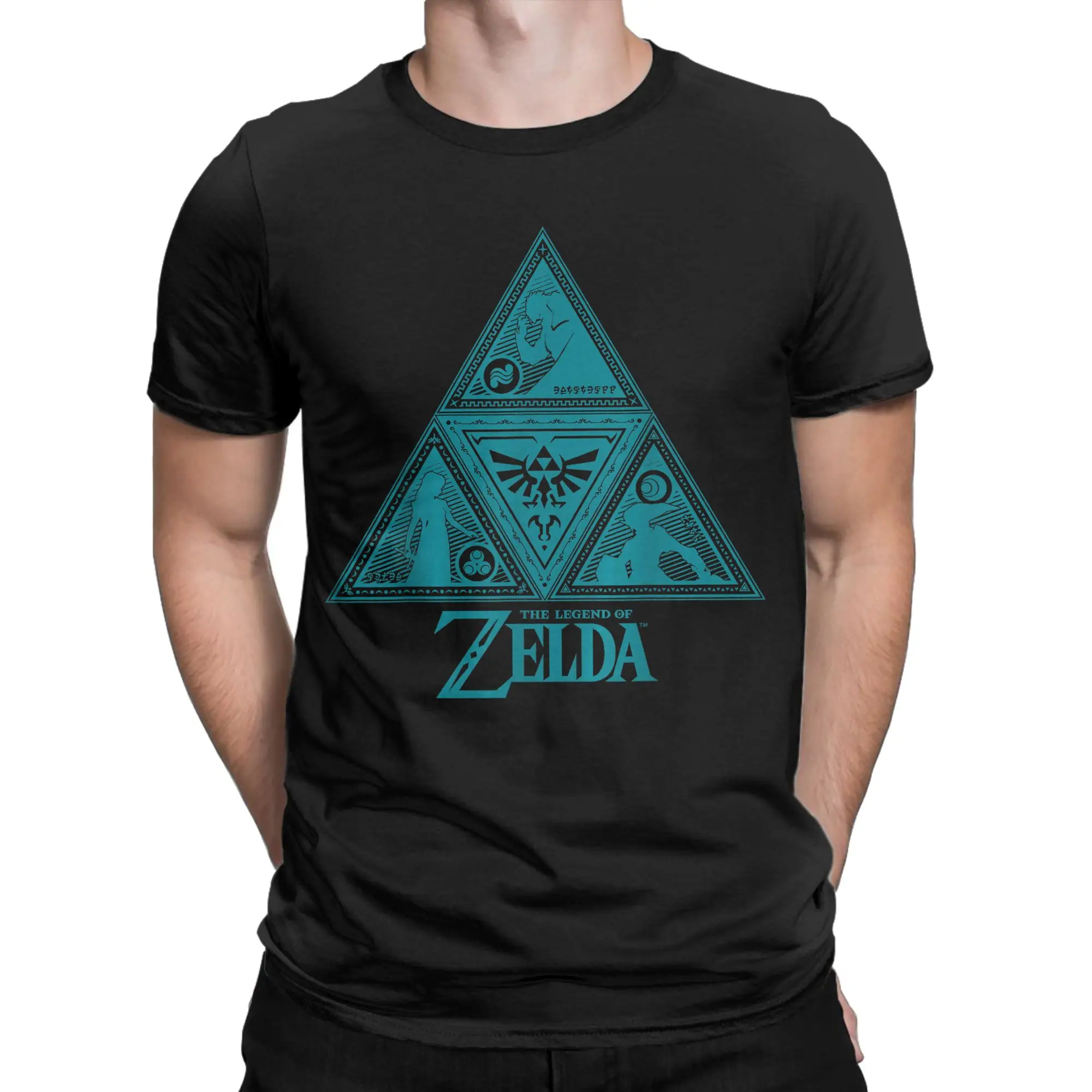 Men's Legend of Zeldas Teal Triforce Symbolism T Shirts  100% Cotton Clothes Short Sleeve Crewneck Tee Shirt Printing T-Shirt
