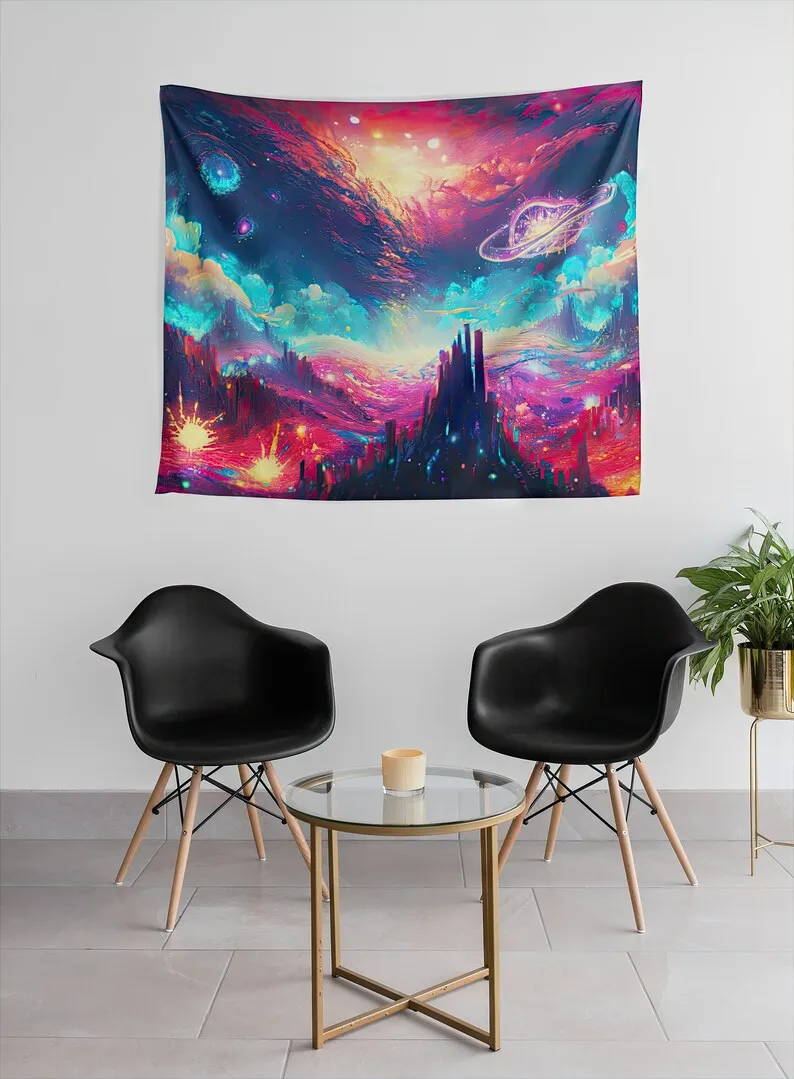 Psychedelic Alien Landscape Wall Art Otherworldly Wall Decor Striking Sci-Fi Tapestry Gift Wall Hanging for Living Room Bedroom