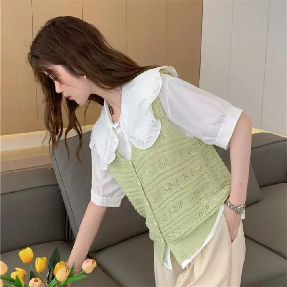 Modische, durchbrochene Strickjacke mit V-Ausschnitt, dünne, sonnenschützende Oberteile, ärmellose, lässige Oberbekleidung für Damen – Detail 5