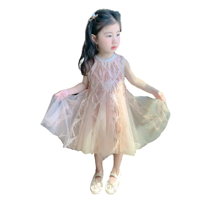 Girls Dress 2024 New Fashionable Baby Summer Sleeveless Princess Dress Girls Summer Vest Dress Kids Clothes