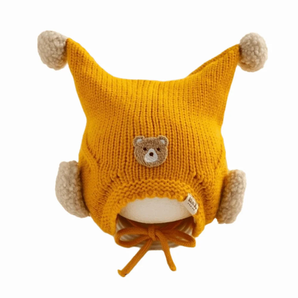 

Cute Winter Baby Crochet Hat Cold-Resistant Breathable Toddler's Knitted Hat Windproof Solid Color Ear Protection Hat