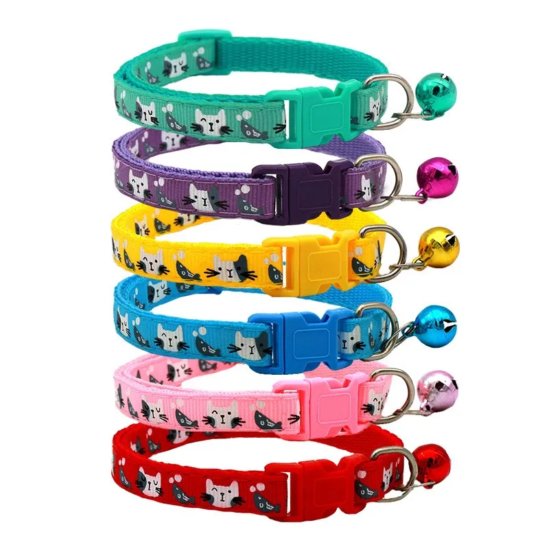 Accesorios para mascotas, Collar para perro y gato, campana, patrón de gatos coloridos, collares ajustables para cachorro, gatito, Animal PEQUEÑO DIY