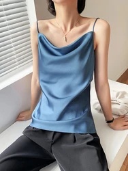 AOSSVIAO Satin Silk Tank Tops Female 2026 Summer Sexy Strap Basic Spaghetti Strap Tops Women Sleeveless Camisole Camis Vest