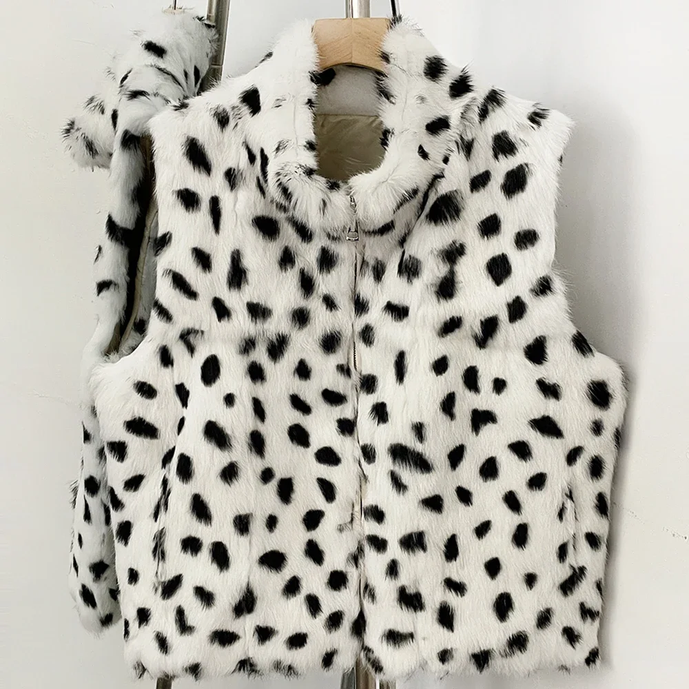 OFTBUY Neue Winter-Luxus-Oberbekleidung für Damen, Echte Kaninchenfell-Weste mit Stehkragen, Reißverschluss, Ärmellos, Natürliche Pelzweste für Damen – Detail 19