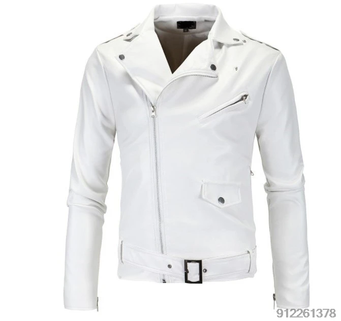 White Men's Motorcycle Leather Jacket PU Material Casual Motorcycle Clothes Windbreak Punk Jacket Rock  Woman's Biker Coat S-4XL