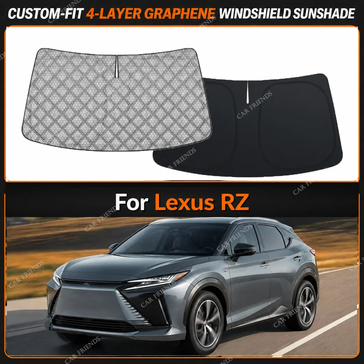 For Lexus RZ Custom-Fit 4-Layer Graphene Windshield Sunshade Reflective Gray-Silver Surface Helps Reduce Direct Sunlight