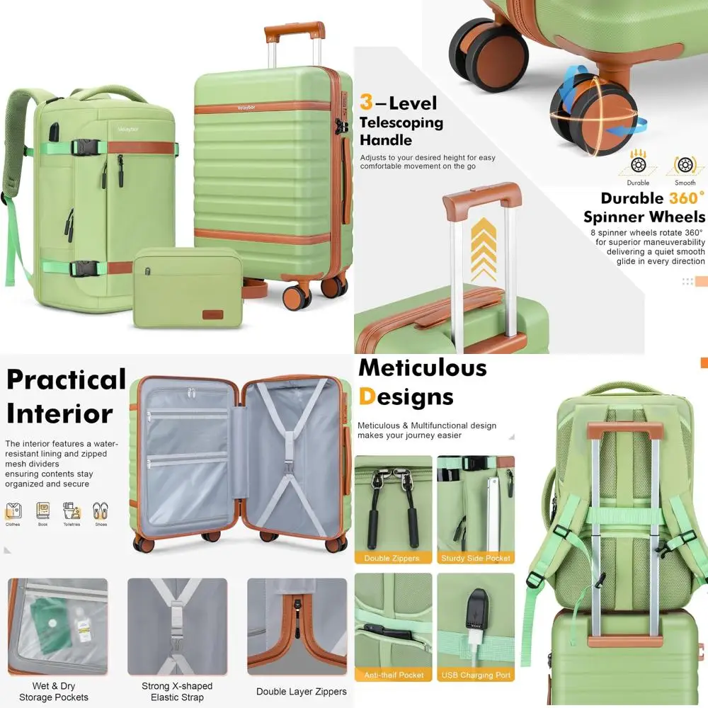 3-Piece Spinner Luggage Set with Lightweight Hardside, TSA Lock, YKK Zippers, 20 Carry-On Suitcase for Travel