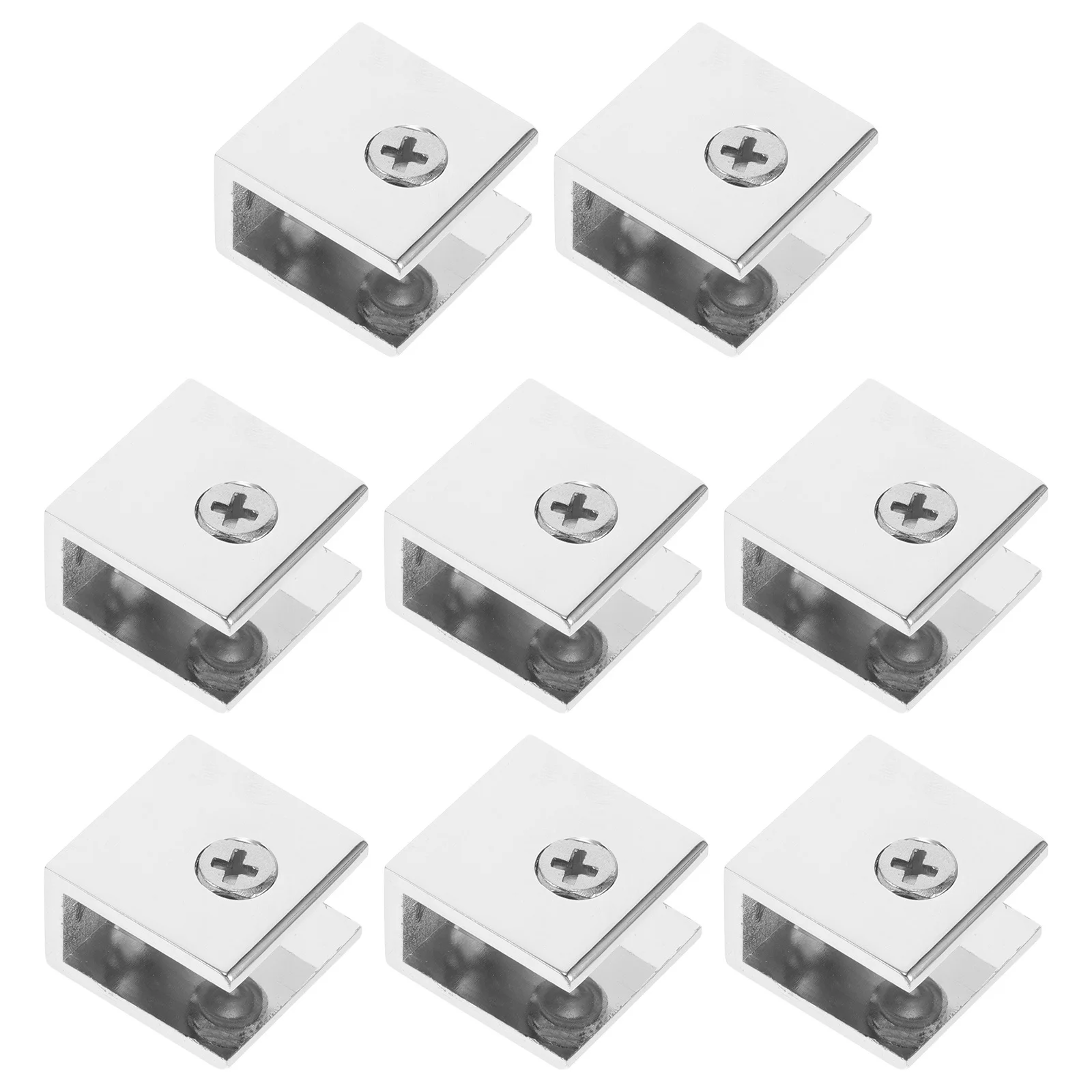 

8pcs Glass Clamp Brackets Metal Fixing Clips For Shelves Partitions Durable Hardware Secure Holder Home Office Bathroom Use