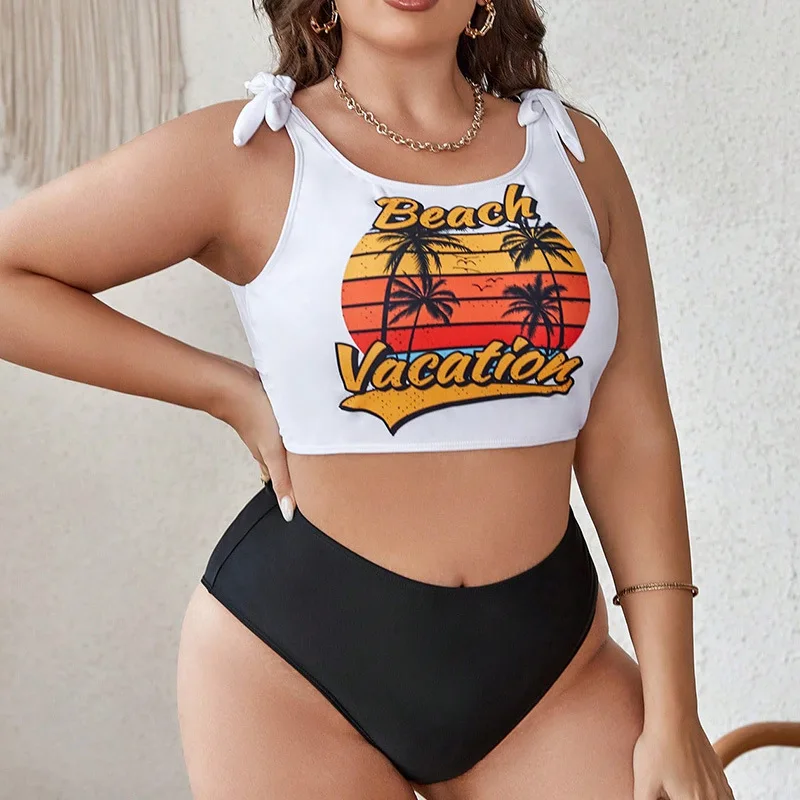 

Европейский и американский новый купальник больших размеров для девочек, разделенный купальник, треугольный комплект, пляжное бикини с высокой талией, треугольное бикини