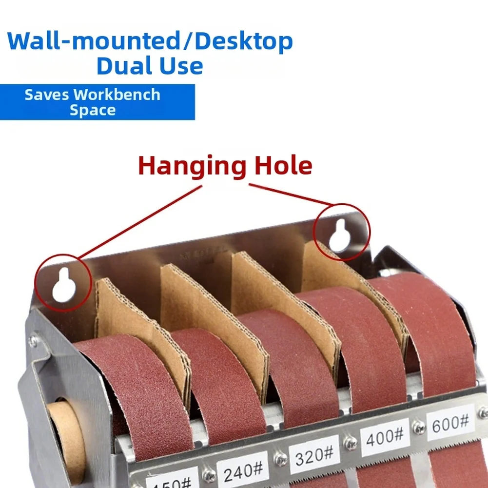 

1pc Stainless Steel Sanding Belt Box 5 Slot Dispenser With Serrated Edge For Wood Metal Polishing And Abrasive Paper Storage