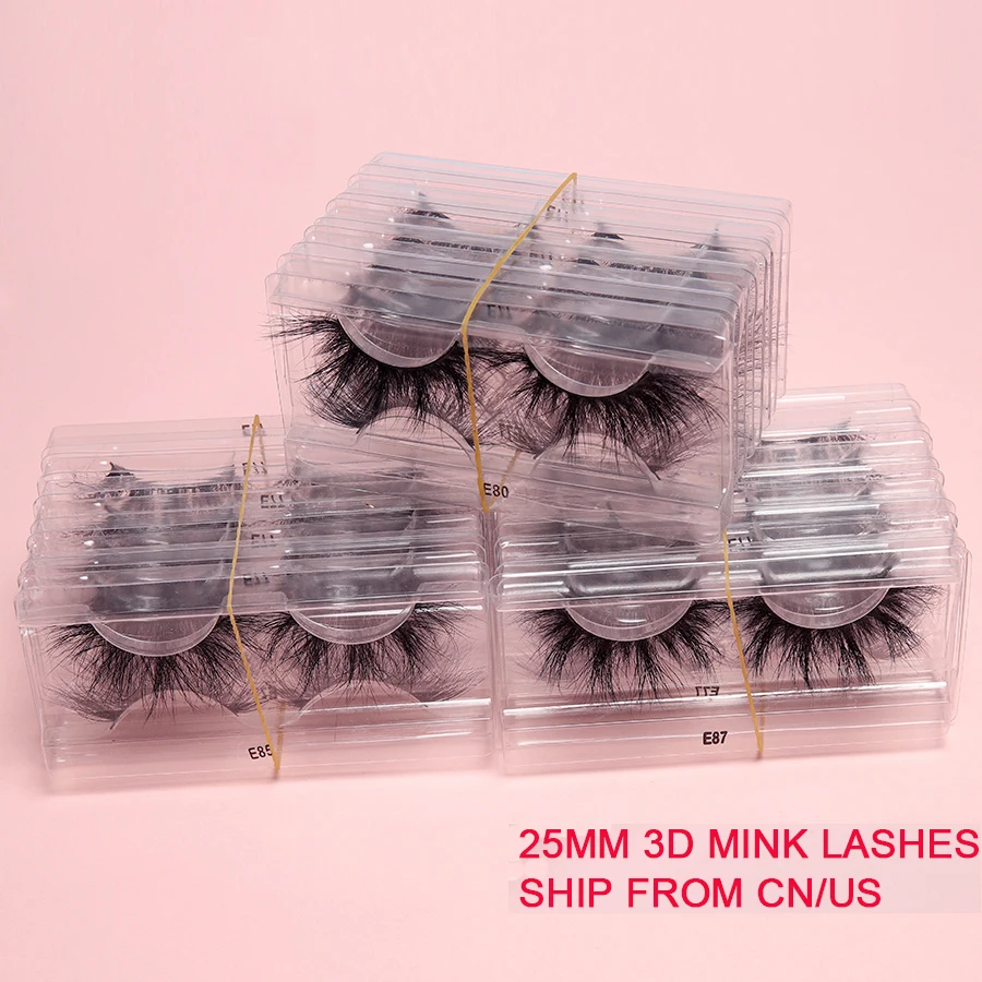 Wholesale 3D Real Mink Eyelashes Handmade 25MM Cruelty Free Full Strip Lashes Beauty Soft False Makeup Eyelash Extension E81