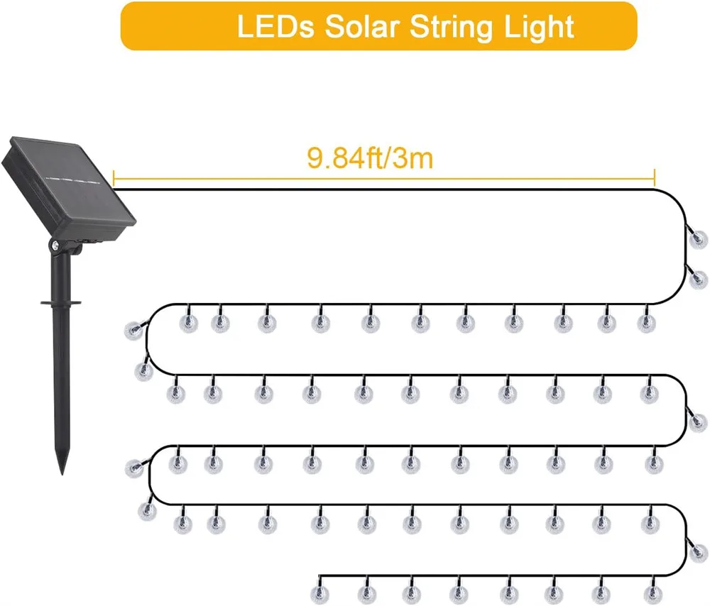 Girlandy żarówkowe na energię słoneczną zewnętrzne 22M 200 diody LED kryształowy globus światła z 8 tryby oświetlenia wodoodporne zasilane energią słoneczną światła zewnętrzne 401