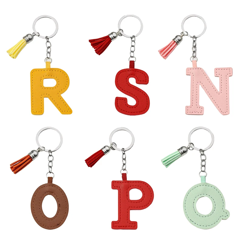 Creative Colored 26 Letter Keychain Leather Tassel Keychain Pendant Cute Bag Charm Backpack Decoration Accessories Gifts