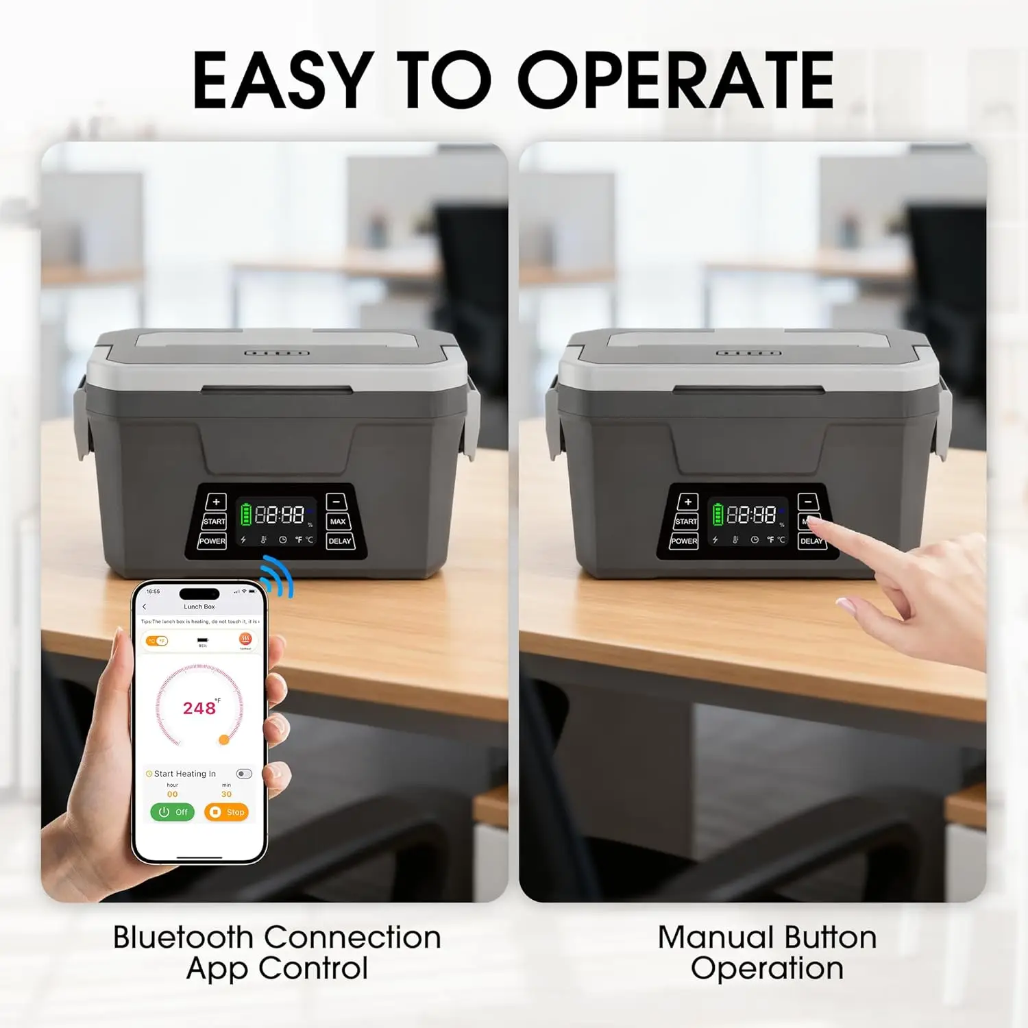 صندوق غداء كهربي لاسلكي سعة 1.2 لتر مع تحكم في التطبيق، سخان طعام ساخن يعمل بالبطارية، 248 ° F Max، مقاوم للتسرب، محمول لـ W #3