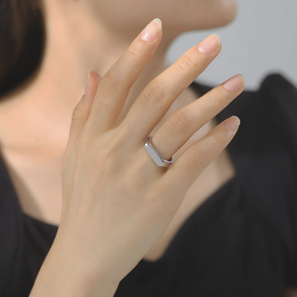Skyrim Minimalistische Siegelringe Damen Herren Edelstahl Breites Rechteck Geometrische Ringe Mode Hochzeit Schmuck Geschenk Großhandel – Detail 1