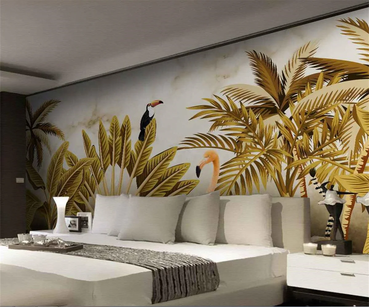 

Custom Wallpaper Tropical Rainforest Plant Banana Leaf Mural Flamingo Background Walls Living Room Bedroom Decor 3d wallpaper