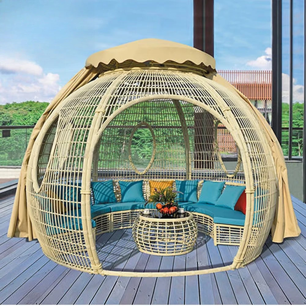 Patio Rattan Sun Bed Outdoor Lounger Outdoor Sofa Bed with Canopy