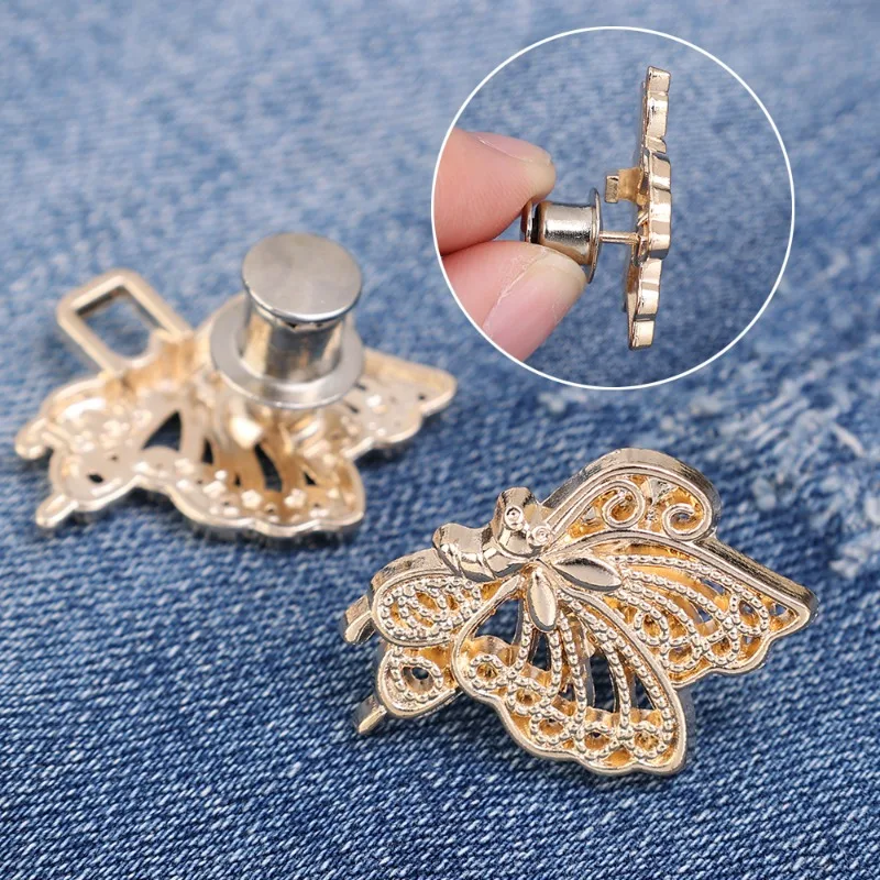 Portable Butterfly Jeans Waist Button Adjustable Clips for Pant Skirts Waist Tightener Buckle Pin Button Clothing Supplies view 5