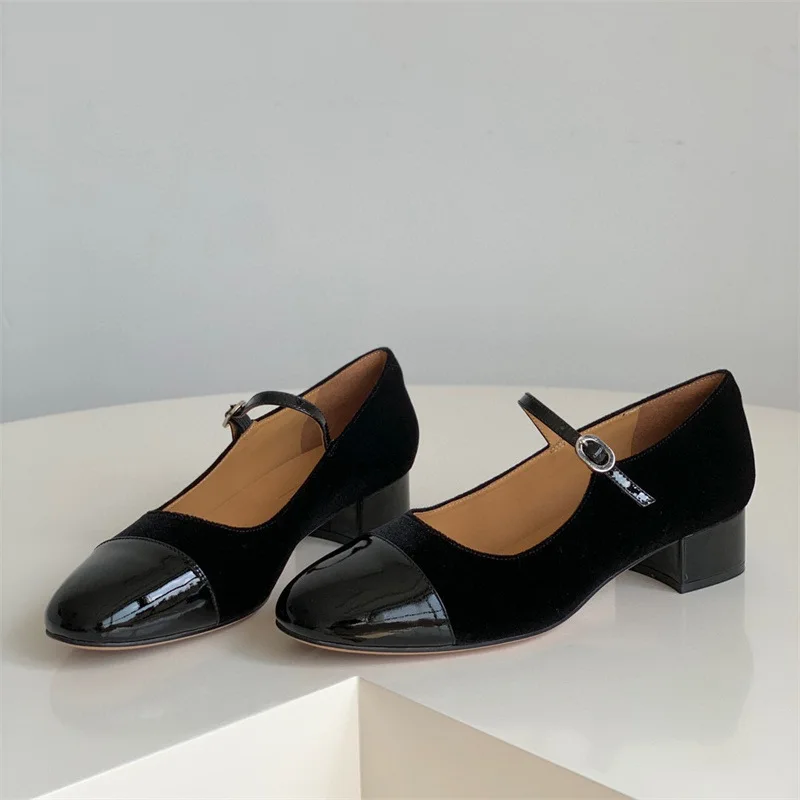 

French vintage Mary Jane women Spring and autumn new line buckle thick heel square head small shoes