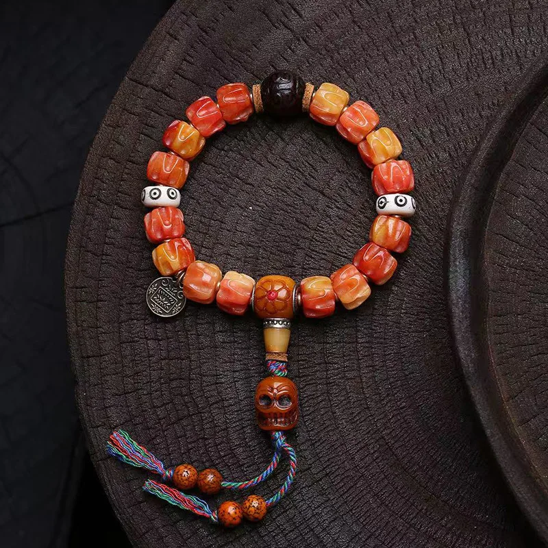 

Тибетская резная бусина Sanqi, серебряная кость яка, череп, аксессуары