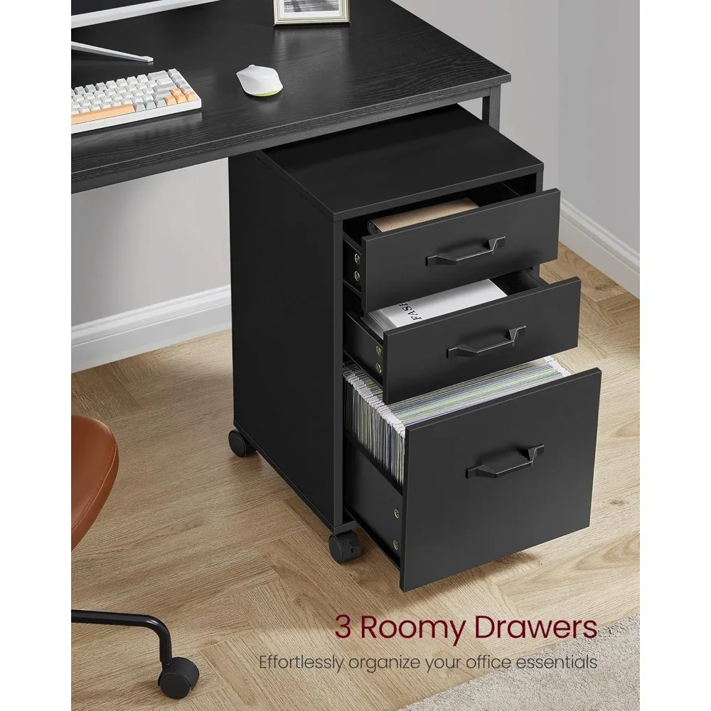 خزانة ملفات دوارة ذات 3 أدراج مع عجلات قابلة للقفل، تخزين المستندات بحجم حرف A4 لتنظيم المكاتب المنزلية