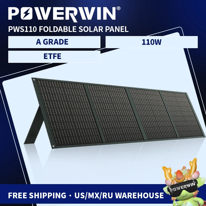 POWERWIN PWS110 Foldable Solar Panel Battery Charger Flexible 18V 110W ETFE 24% Efficiency Voltage Regulator Fast QC Output RV