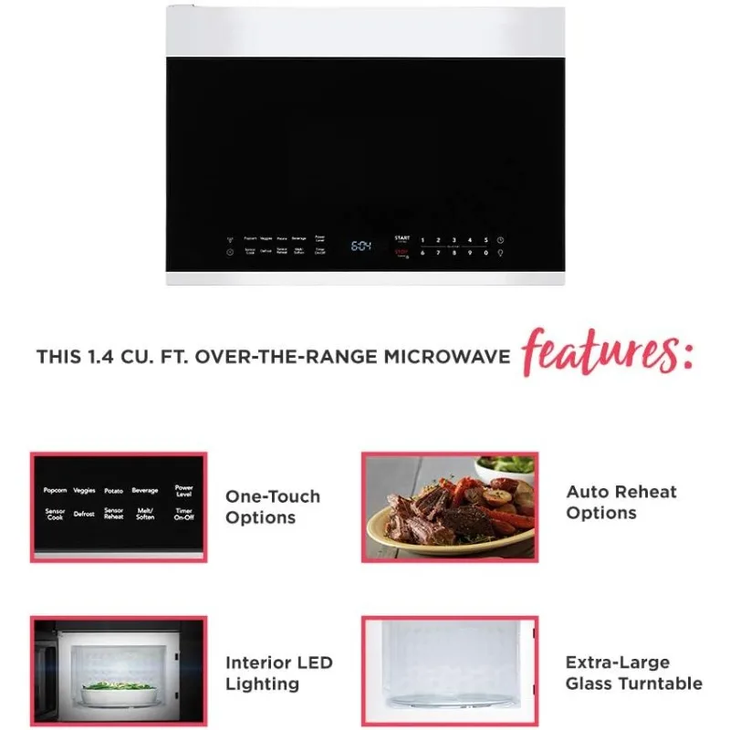 1.4 Cu. Ft. Compact Over-the-Range Microwave in White with Automatic Sensor Cooking