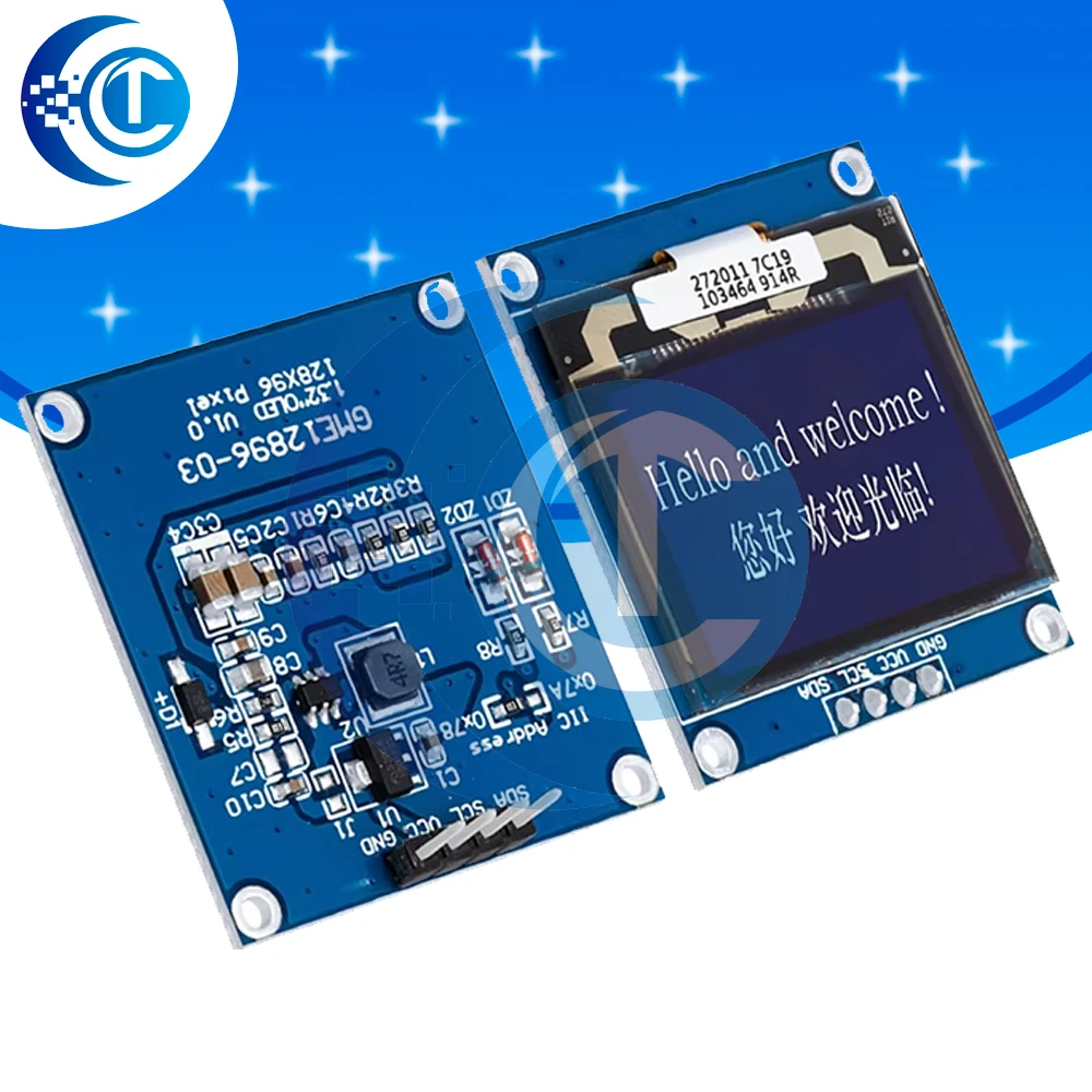 1.32 Inch 128×96 Grayscale White OLED Display Module SSD1327 Driver IIC I2C HD Screen for DIY Electronic Project
