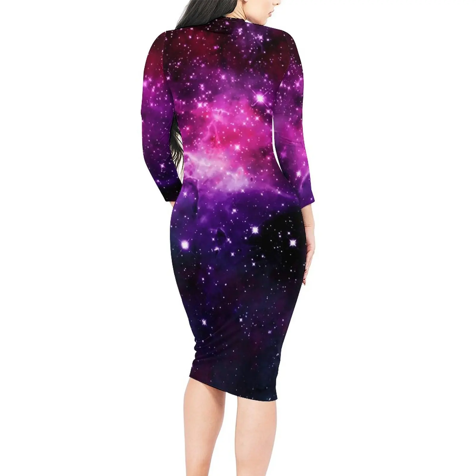 Purple Galaxy Dress Long Sleeve Stars Print Street Fashion Dresses Spring Night Club Bodycon Dress Woman Oversized Vestido