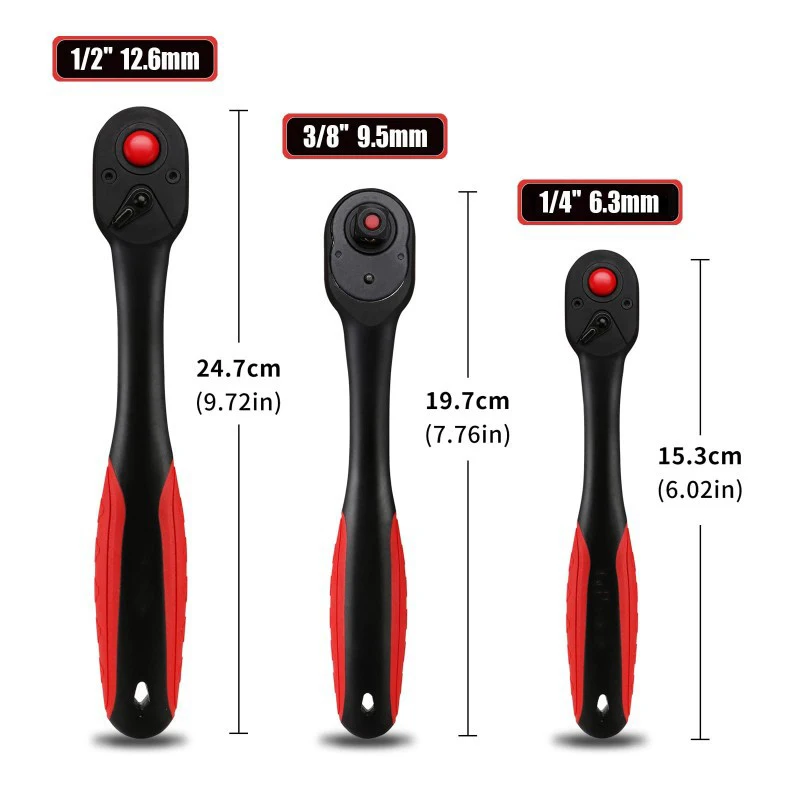 3-piece Set Of 72-tooth Bending Handle Ratchet High Torque Reversible Quick Release Ratchet Socket Wrench For Car Repair