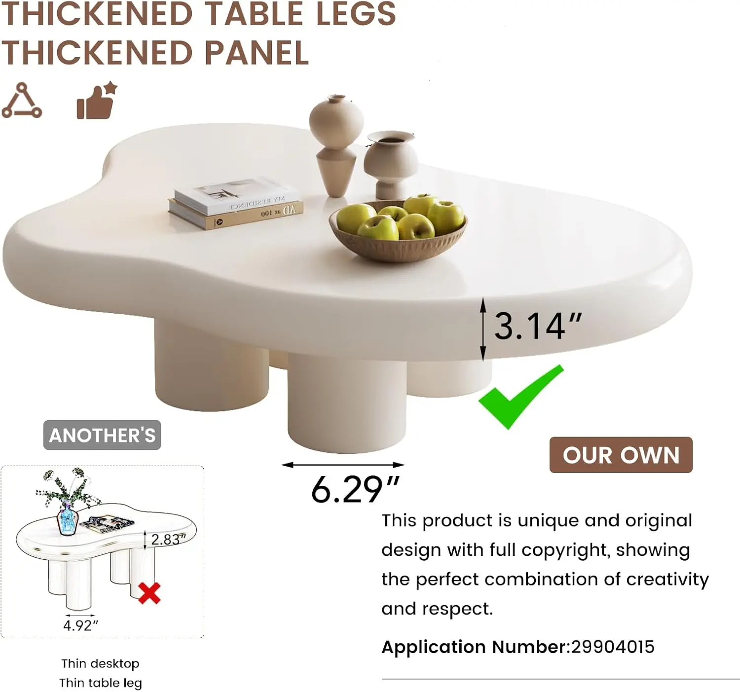 Mesa de café, mesa de café creme branco, bonito nuvem-forma, mesa de café com 4 curtos, 46, 06 polegadas