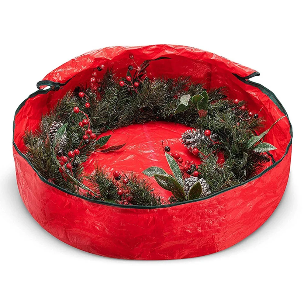 Large Capacity Round Christmas Wreath Storage Bag With Handle Wear-resistant Waterproof Festive Garland Handbag Wreath Storage