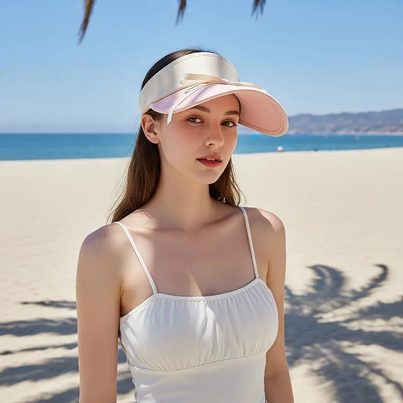 Womens UPF50 Sun Visor Hat With Cute Bow Decor And 99 Percent UV Block Perfect For Summer Beach Travel Outdoor Use