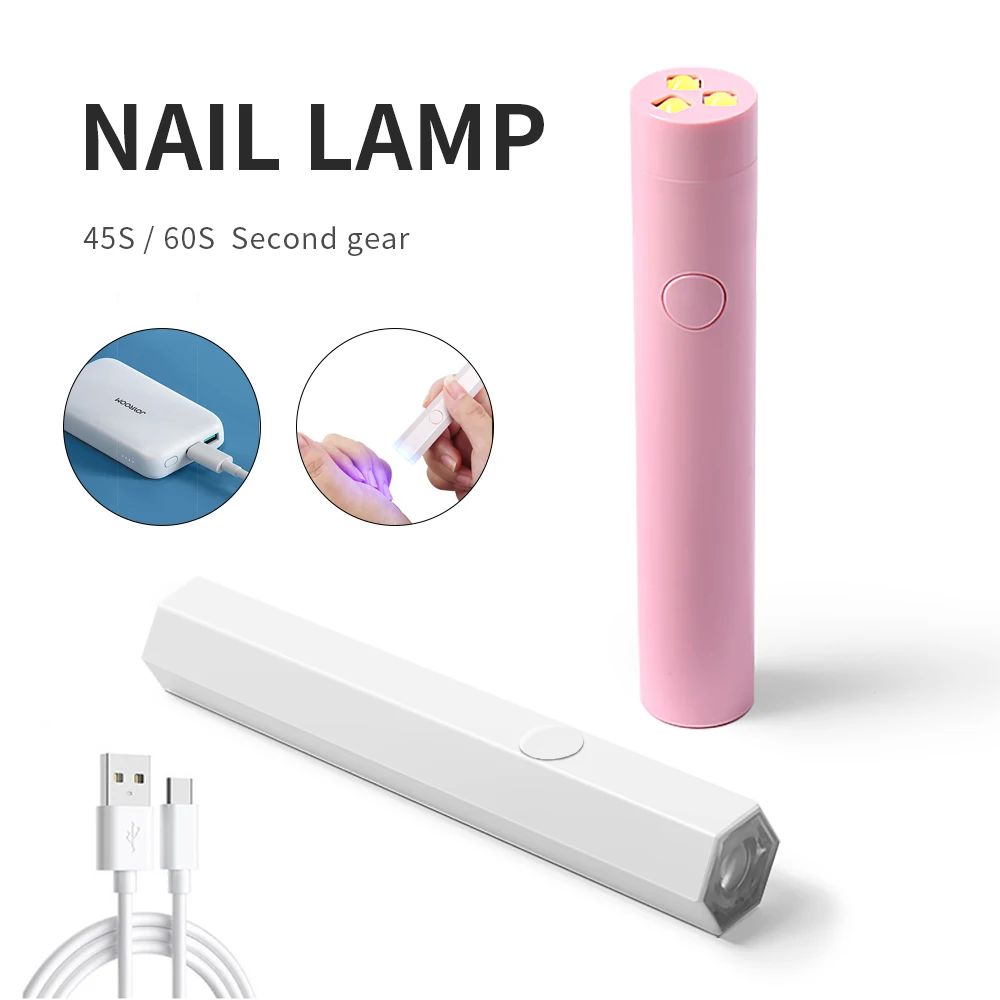 Mini LED Nail Lanterna Lâmpada, Gel Secador polonês, Recarregável, Quick Dry, 3 LEDs UV, Salão, Máquina de fototerapia